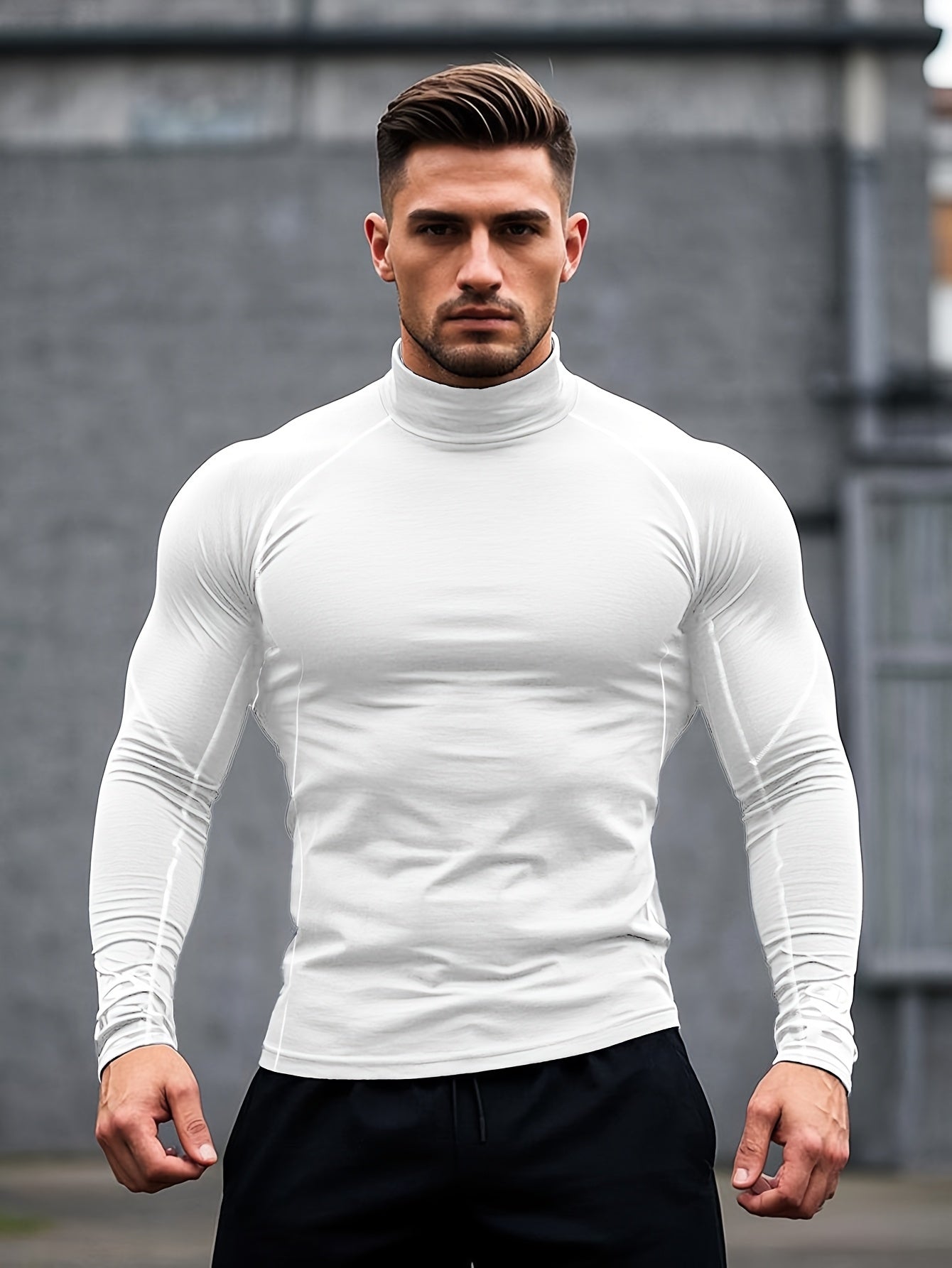 Men'S Fast-Drying Stretchable Fitness Top - High Neck Long Sleeve Training Shirt, Fitted Gym & Boxing Top for Year-Round Use, Moisture-Wicking Sports Performance Wear, Workout Clothes, Training Shirt, Sporty Design, Flexible