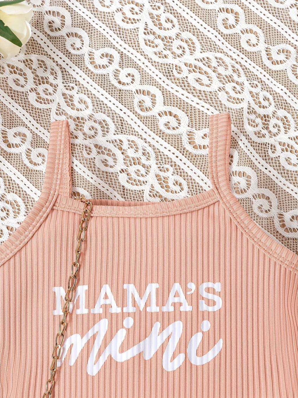 2pcs Toddler Girls Letter "MAMA'S MINI" Graphic Cami Top & Elastic Waist Shorts Set Kids Summer Outdoor Clothes