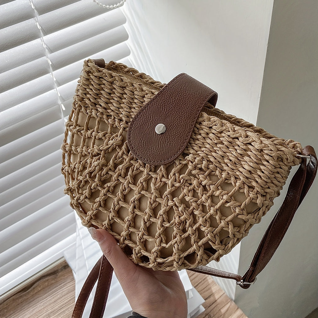 Women's Minimalist Crossbody Bag, Trendy Straw Shoulder Bag, All-Match Bag For Beach