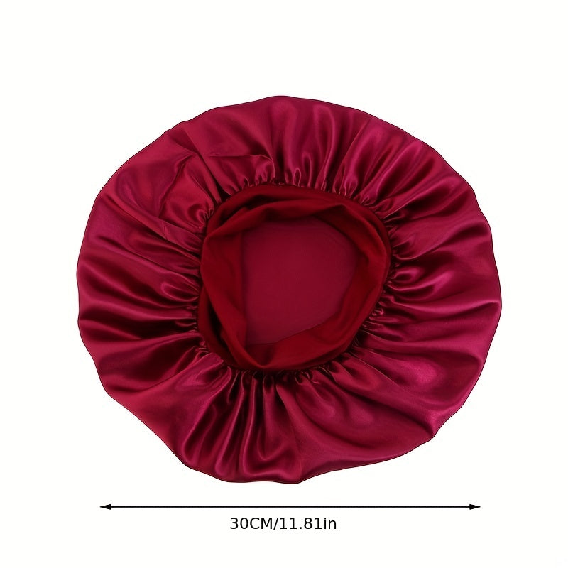 Solid Color Wide Elastic Band Satin Sleep Bonnet Soft Night Sleeping Cap For Women