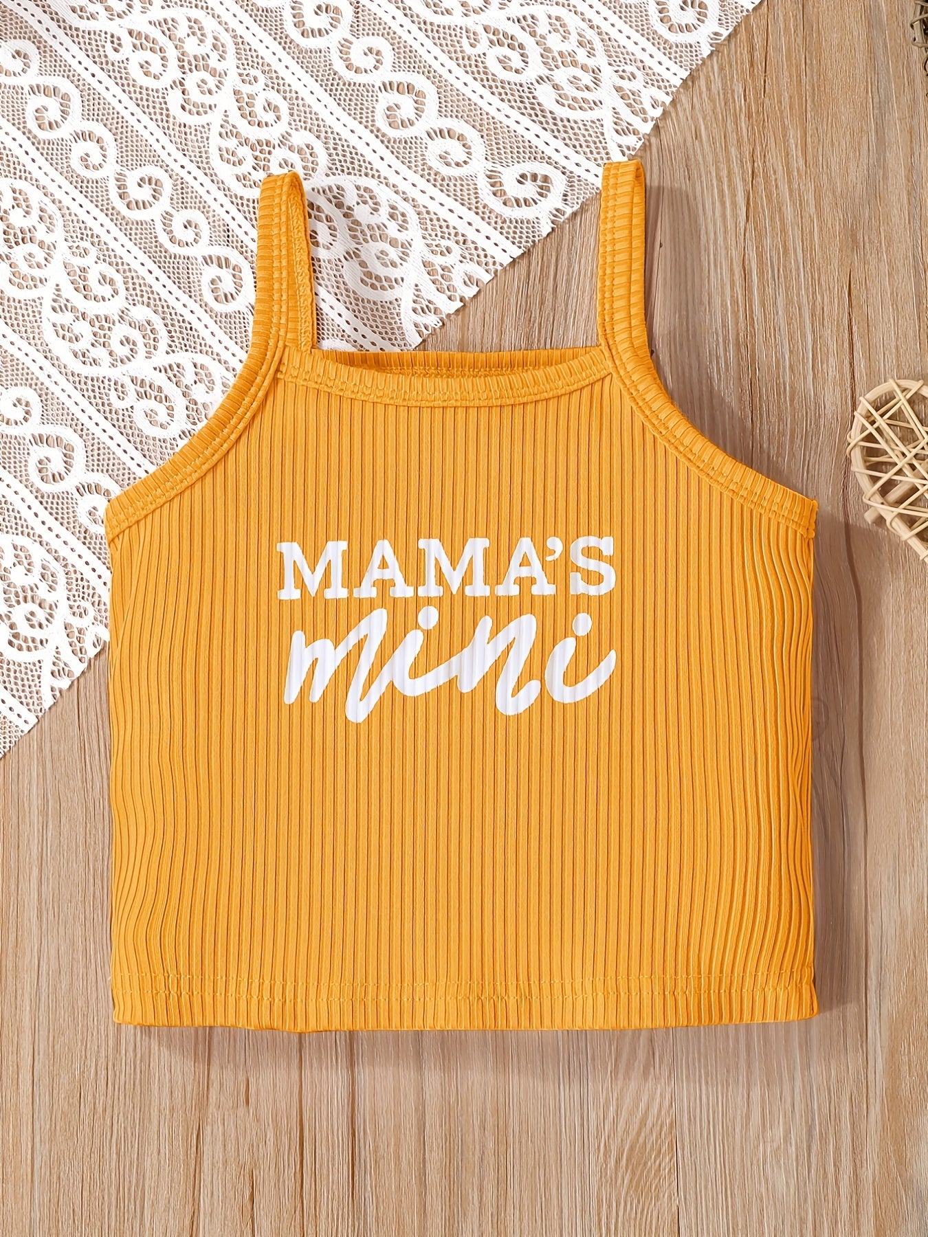 2pcs Toddler Girls Letter "MAMA'S MINI" Graphic Cami Top & Elastic Waist Shorts Set Kids Summer Outdoor Clothes