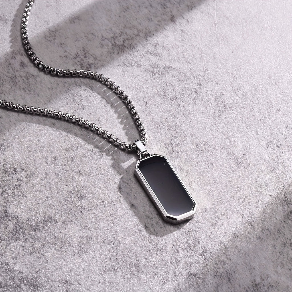 Collier pour homme en acier inoxydable 201, pendentif minimaliste noir effet goutte d'huile, cadeau unique.
