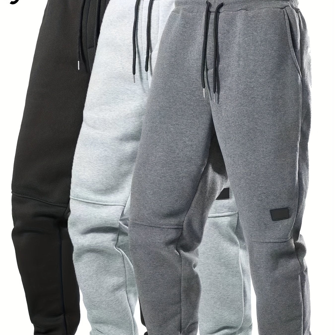 3pcs Men'S Joggers with Elastic Waistband & Drawstring - Casual Solid Color Sweatpants, Regular Fit, Knee-Length, Comfortable for Fall/Winter, Jogging Pants, Jogging P, Everyday Sweatpants, Durable Sweatpants, Winter Joggers,