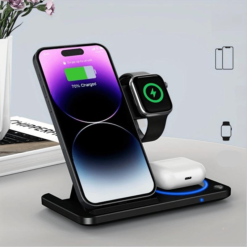 A 3-In-1 Foldable Wireless Charging Station That Quickly Charges Iphones 17 Through 8, Including Pro, Max, Mini, And SE Models, As Well As Various for iwatch And for airpods Versions, Phone Holder For Desk, Phone Stand For De