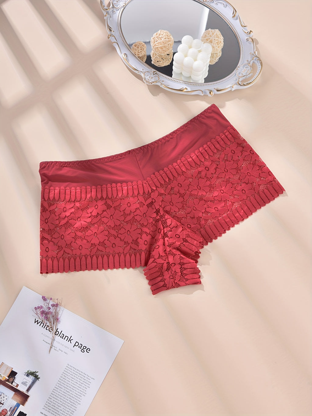 4 Pack Plus Size Elegant Underwear Set, Women's Plus Floral Jacquard Contrast Lace Underwear Four Piece Set