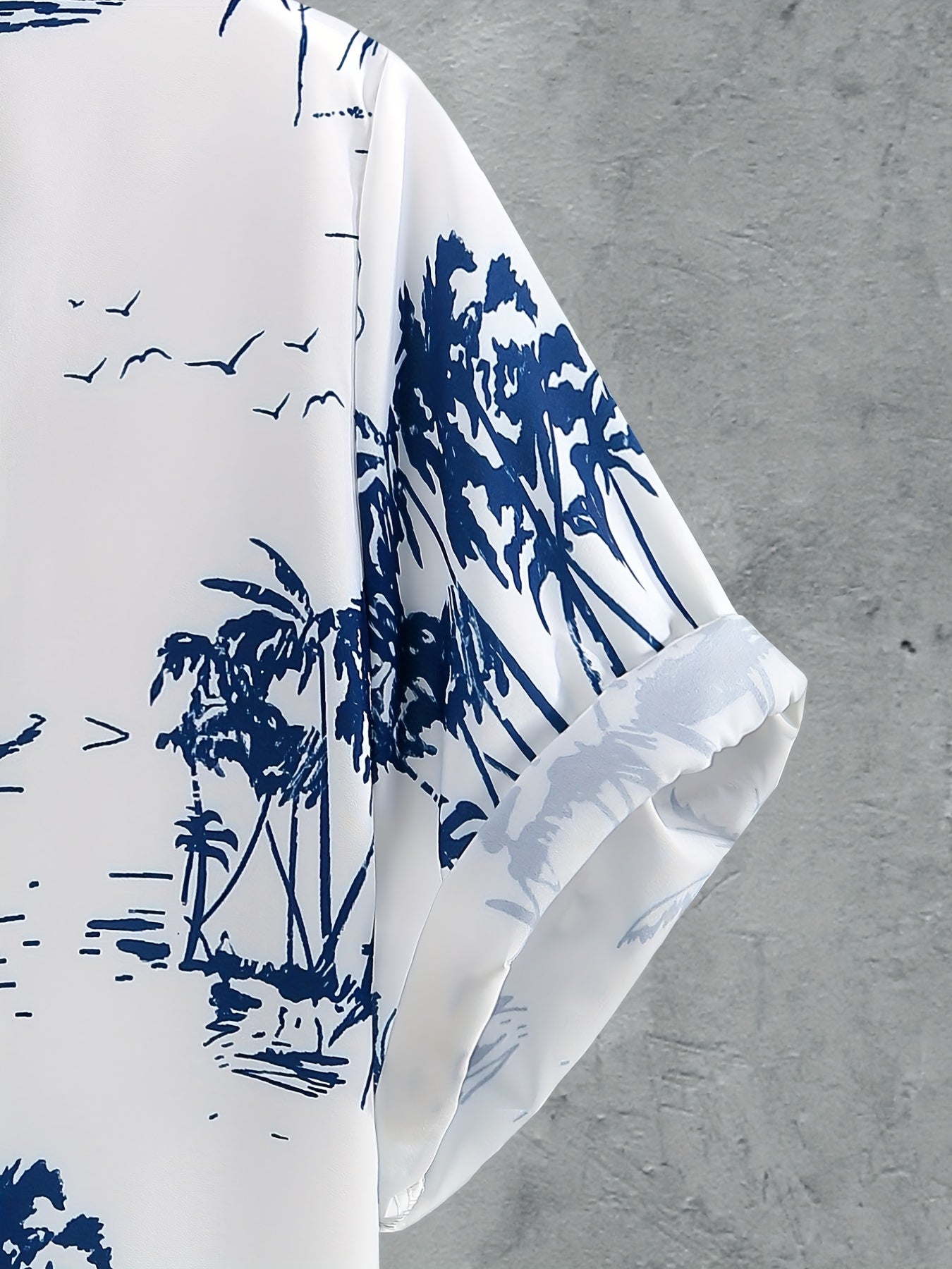 Coconut Trees, Men's 2pcs, Short Sleeve Graphic Print Button Up Shirt And Drawstring Shorts co ord set