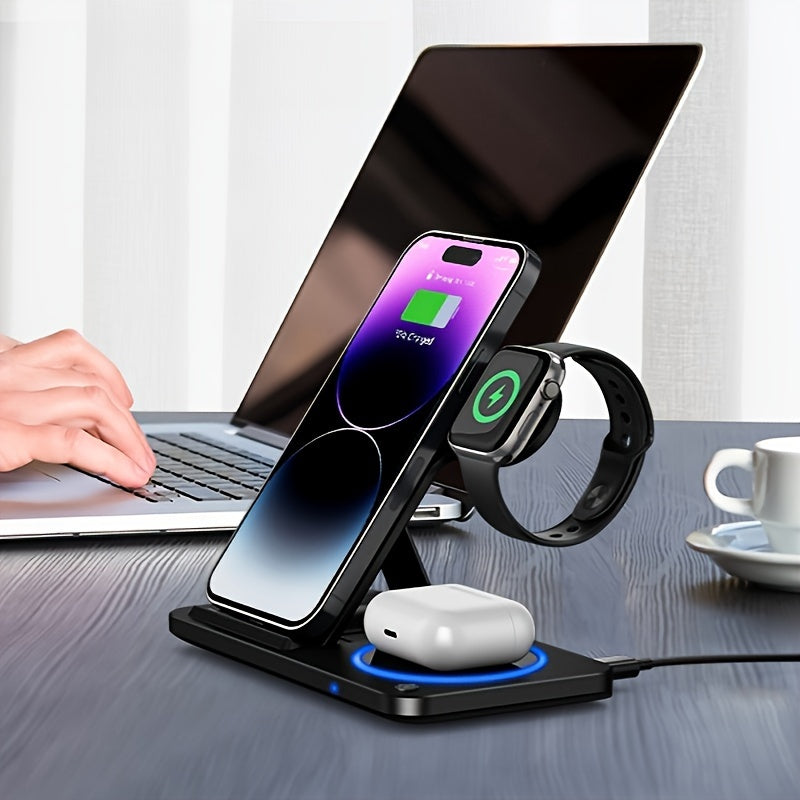A 3-In-1 Foldable Wireless Charging Station That Quickly Charges Iphones 17 Through 8, Including Pro, Max, Mini, And SE Models, As Well As Various for iwatch And for airpods Versions, Phone Holder For Desk, Phone Stand For De