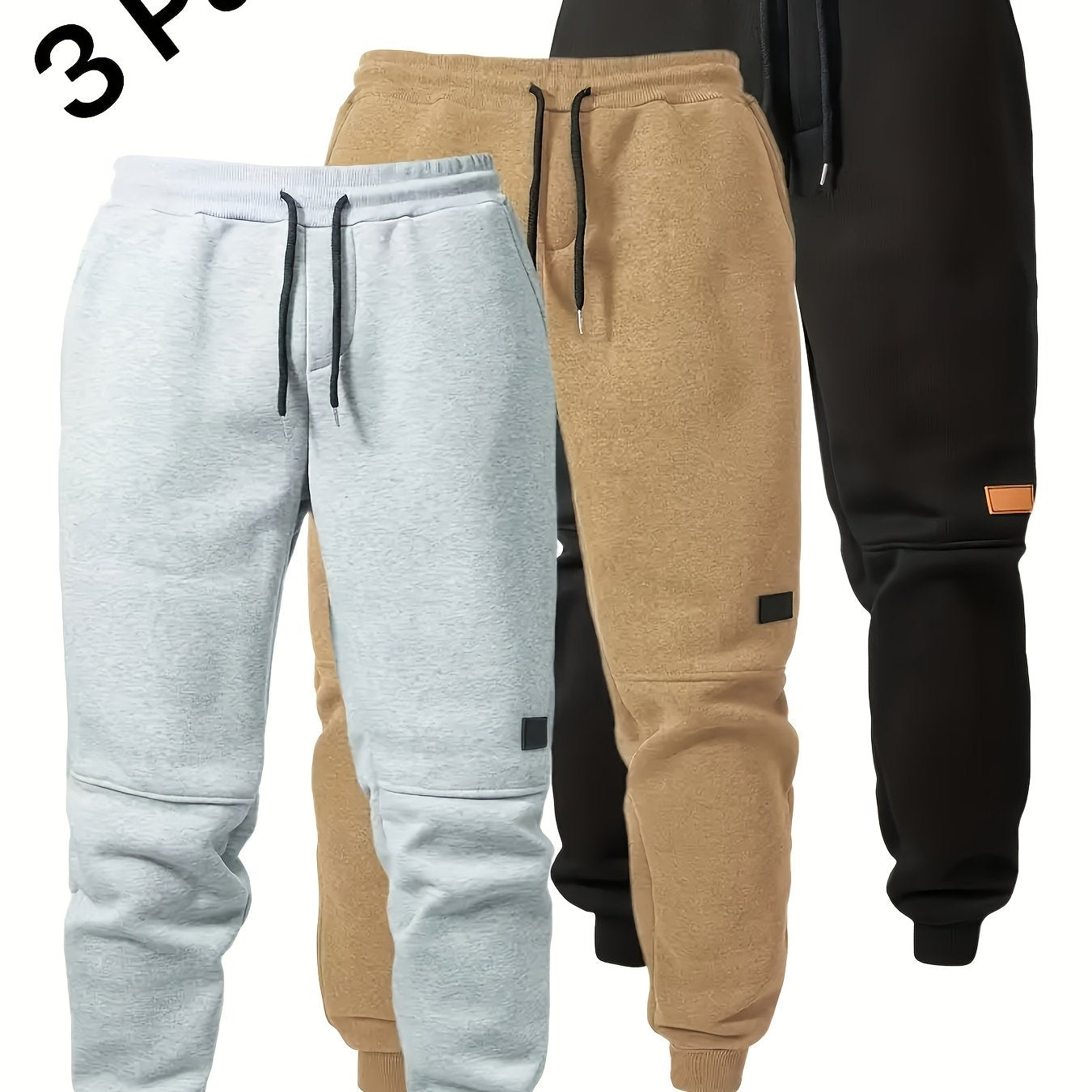 3pcs Men'S Joggers with Elastic Waistband & Drawstring - Casual Solid Color Sweatpants, Regular Fit, Knee-Length, Comfortable for Fall/Winter, Jogging Pants, Jogging P, Everyday Sweatpants, Durable Sweatpants, Winter Joggers,