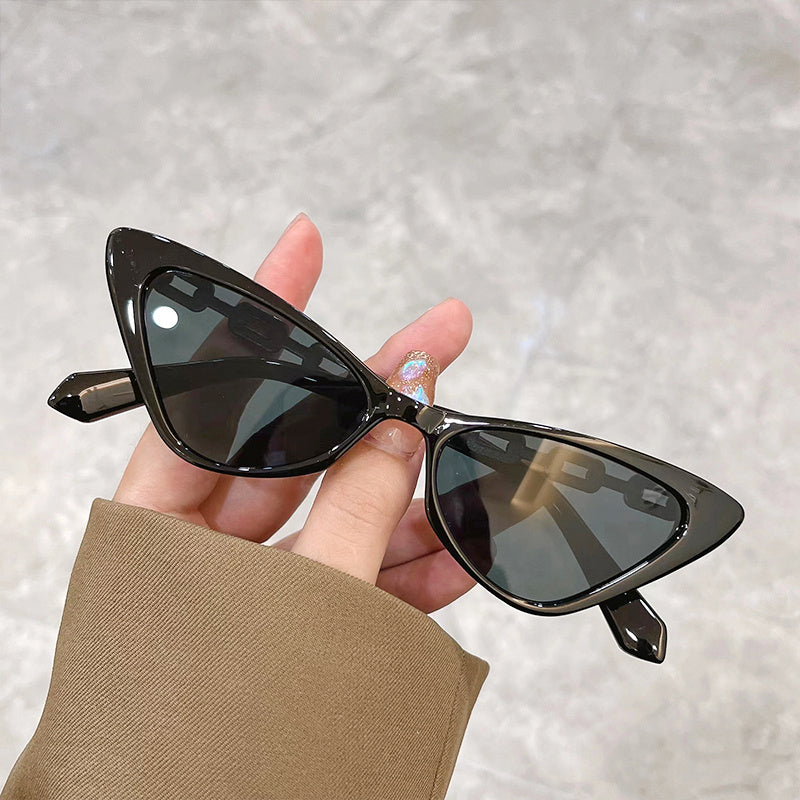 Cat Eye For Women Men Color Block Vintage Tinted Lens Chain Detail Eyewear UV Blocking