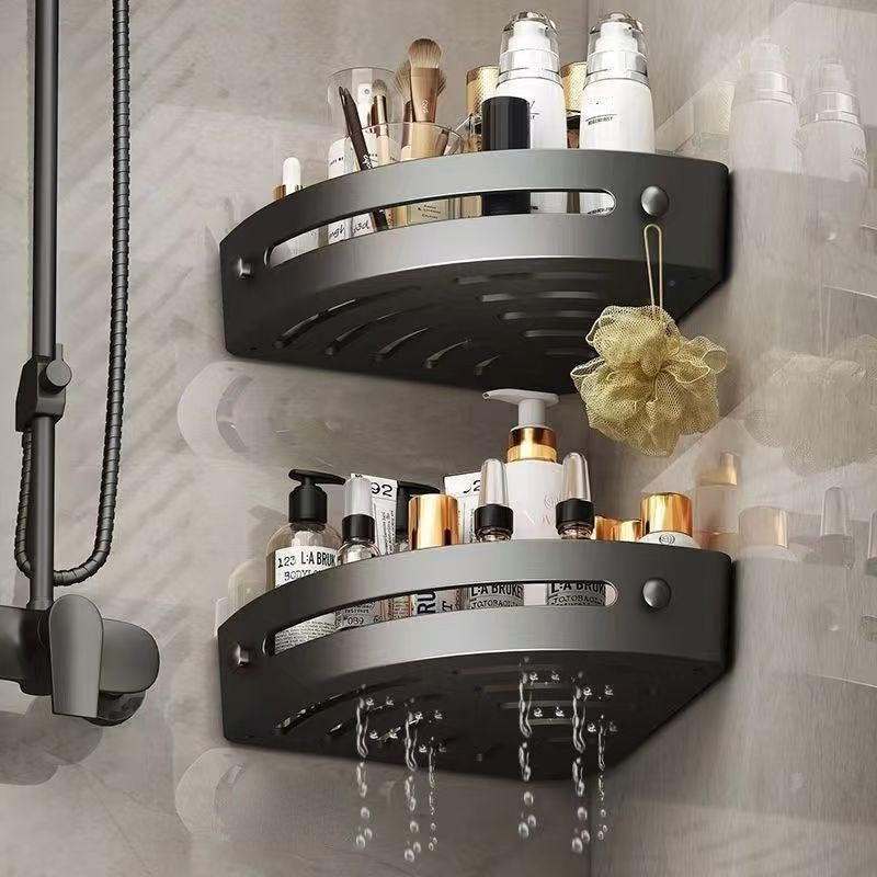 2pcs Modern No-Drill Corner Shelves - Durable ABS Bathroom Storage Racks for Sink, Toilet & Shower Organization