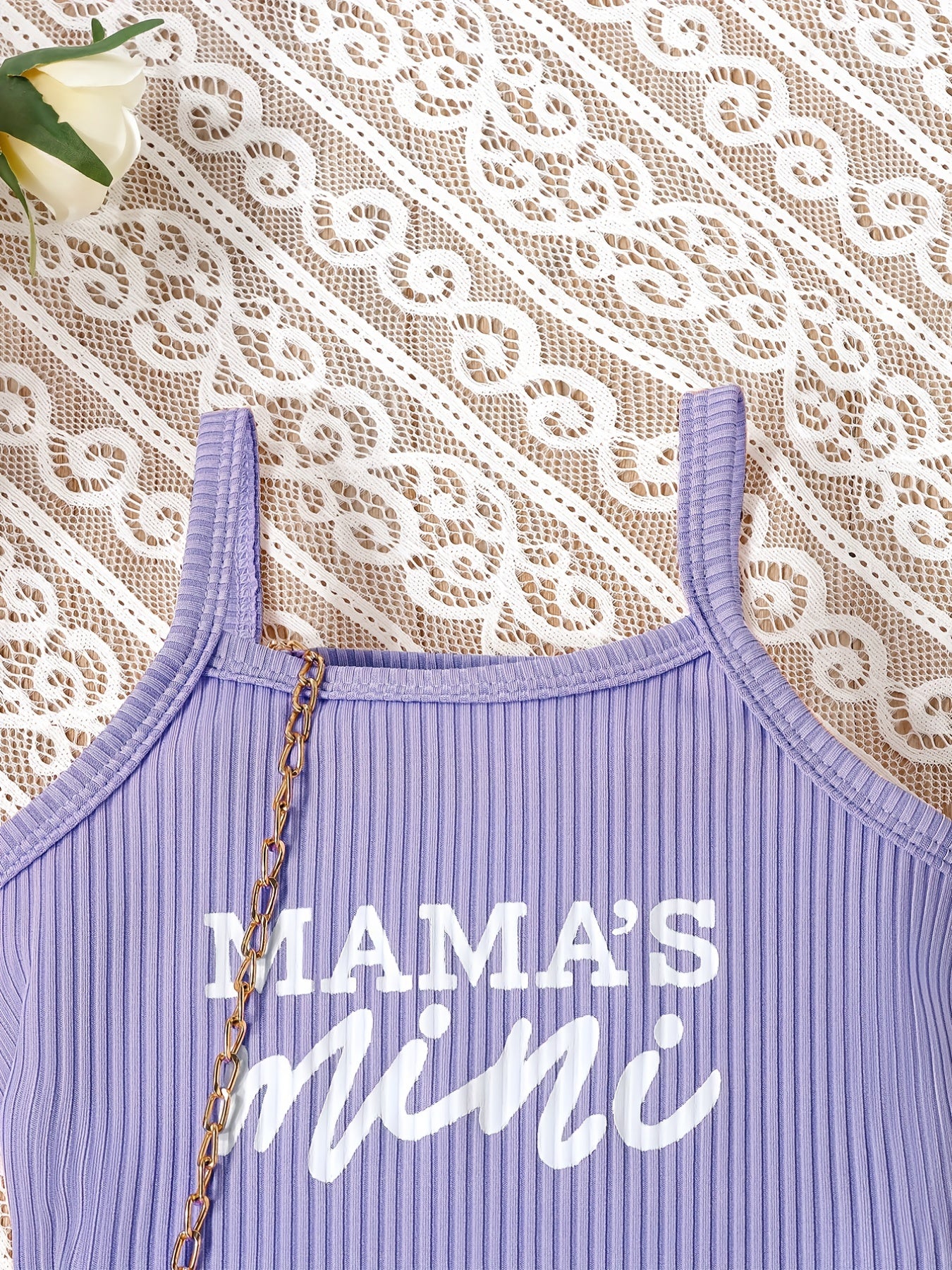 2pcs Toddler Girls Letter "MAMA'S MINI" Graphic Cami Top & Elastic Waist Shorts Set Kids Summer Outdoor Clothes