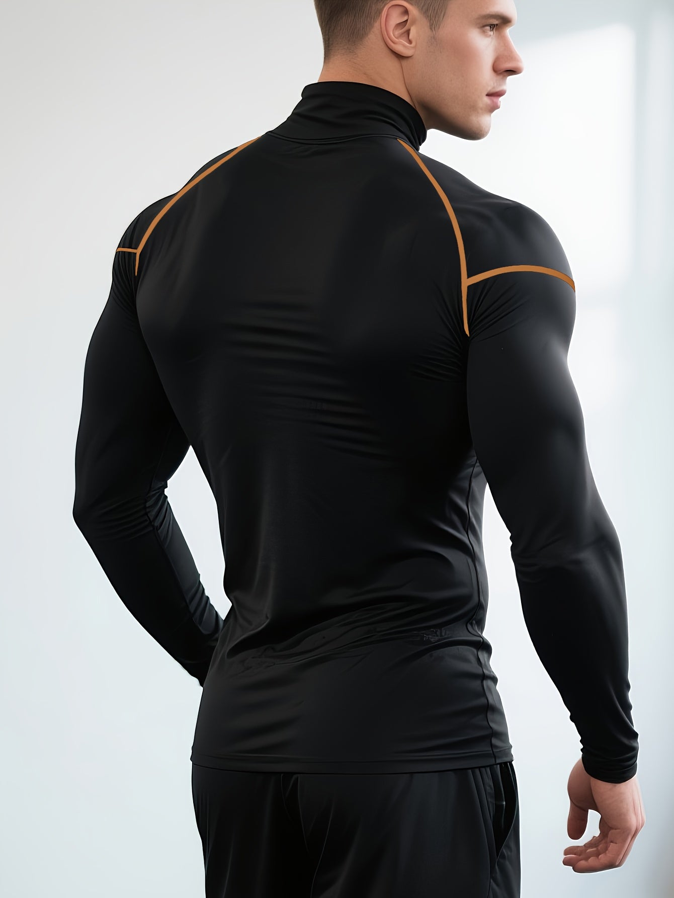 Men'S Fast-Drying Stretchable Fitness Top - High Neck Long Sleeve Training Shirt, Fitted Gym & Boxing Top for Year-Round Use, Moisture-Wicking Sports Performance Wear, Workout Clothes, Training Shirt, Sporty Design, Flexible