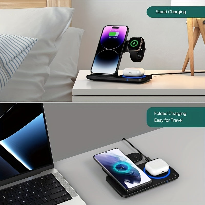 A 3-In-1 Foldable Wireless Charging Station That Quickly Charges Iphones 17 Through 8, Including Pro, Max, Mini, And SE Models, As Well As Various for iwatch And for airpods Versions, Phone Holder For Desk, Phone Stand For De