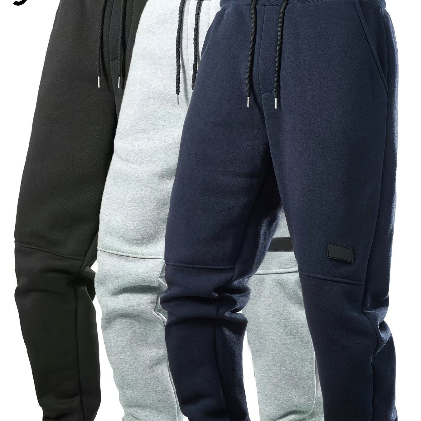 3pcs Men'S Joggers with Elastic Waistband & Drawstring - Casual Solid Color Sweatpants, Regular Fit, Knee-Length, Comfortable for Fall/Winter, Jogging Pants, Jogging P, Everyday Sweatpants, Durable Sweatpants, Winter Joggers,