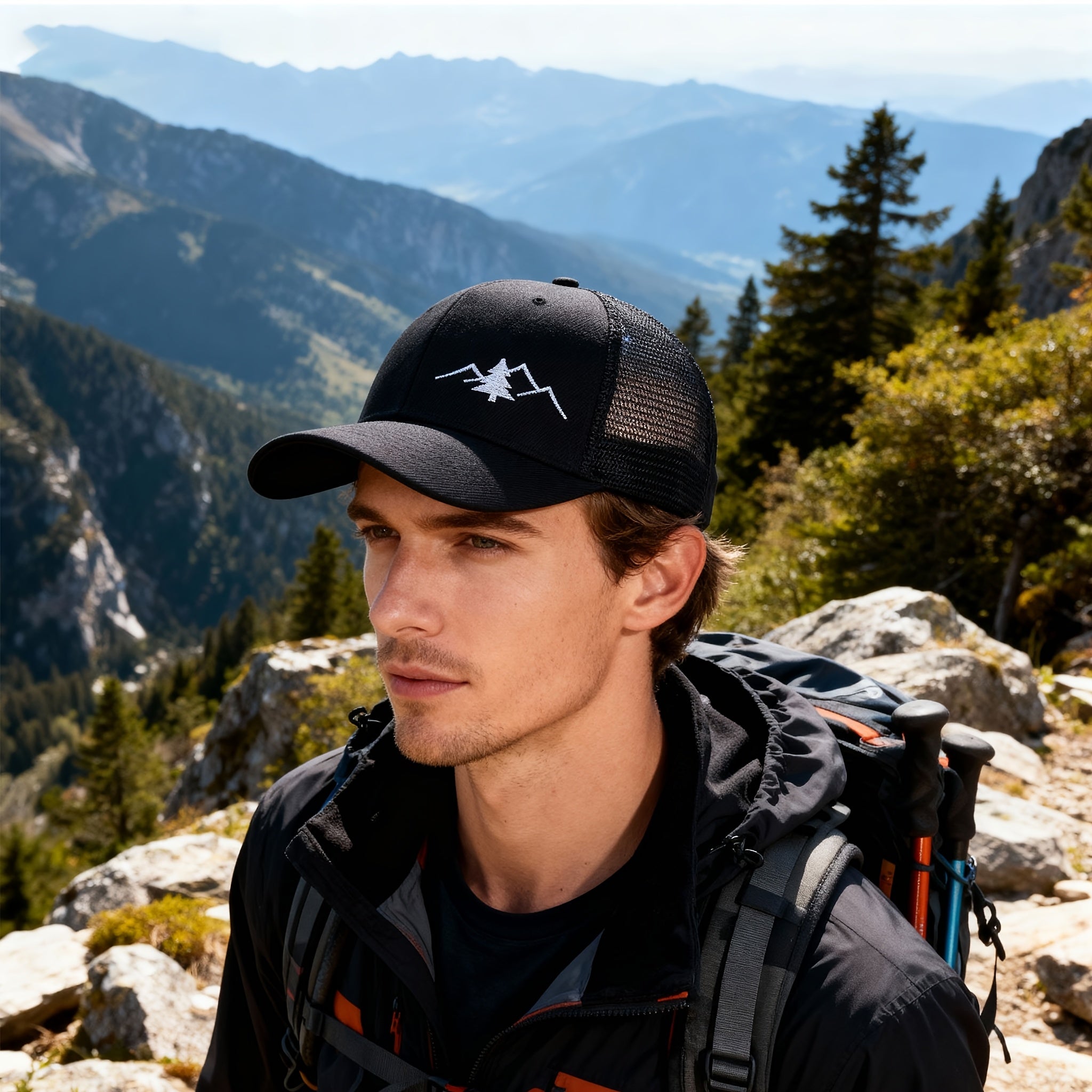 [Retro Washed Mesh Hat] Vintage Pine Tree Embroidered Trucker Cap | Retro Washed Mesh Hat, Outdoor Forest Style Baseball Cap for Men and Women