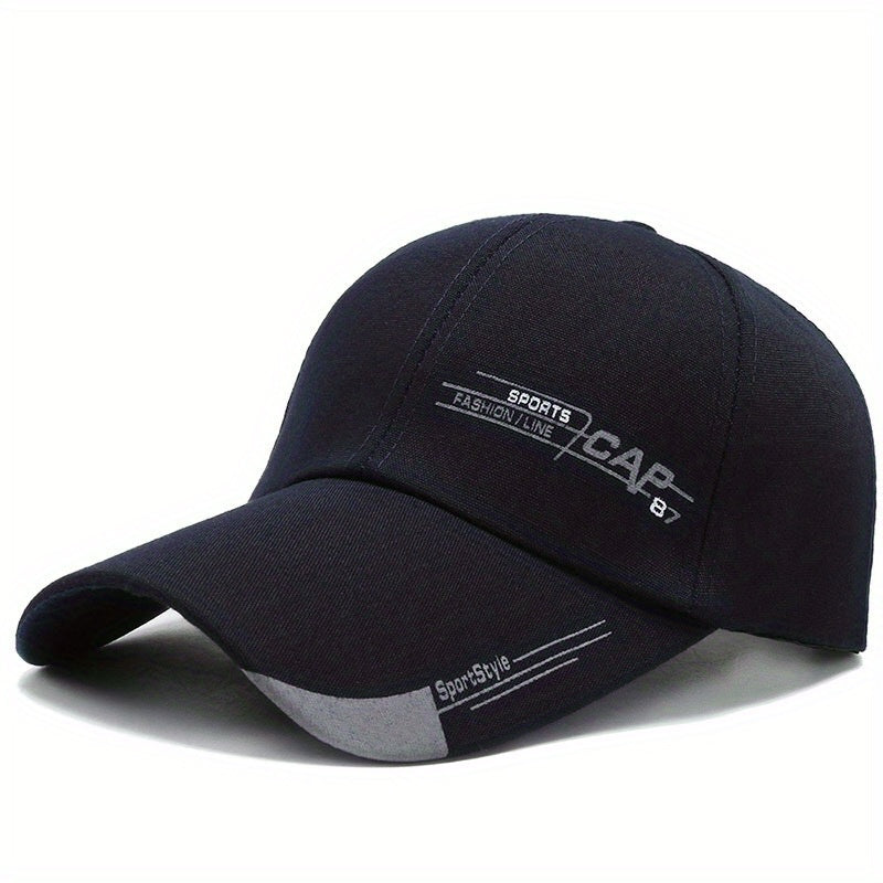 Casquette de baseball pour homme avec protection solaire et imprimé lettres, idéale pour les activités de plein air.
