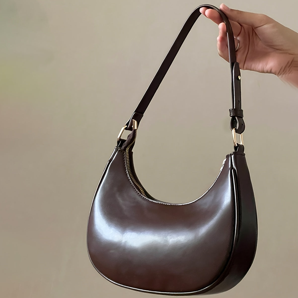 Sac baguette minimaliste à fermeture éclair, sac bandoulière uni, sac à bandoulière polyvalent