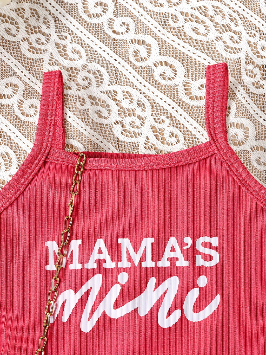 2pcs Toddler Girls Letter "MAMA'S MINI" Graphic Cami Top & Elastic Waist Shorts Set Kids Summer Outdoor Clothes