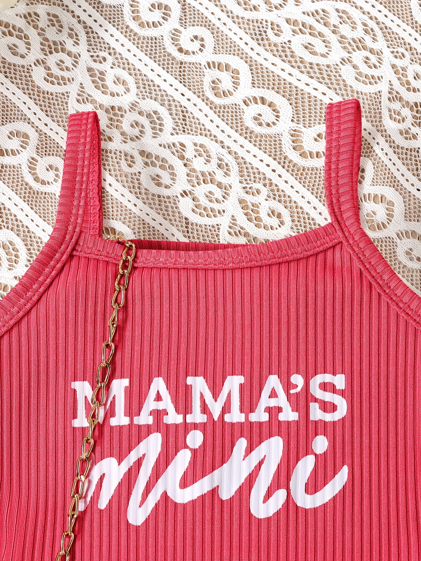 2pcs Toddler Girls Letter "MAMA'S MINI" Graphic Cami Top & Elastic Waist Shorts Set Kids Summer Outdoor Clothes