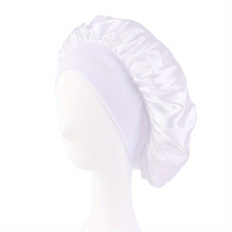 Solid Color Wide Elastic Band Satin Sleep Bonnet Soft Night Sleeping Cap For Women