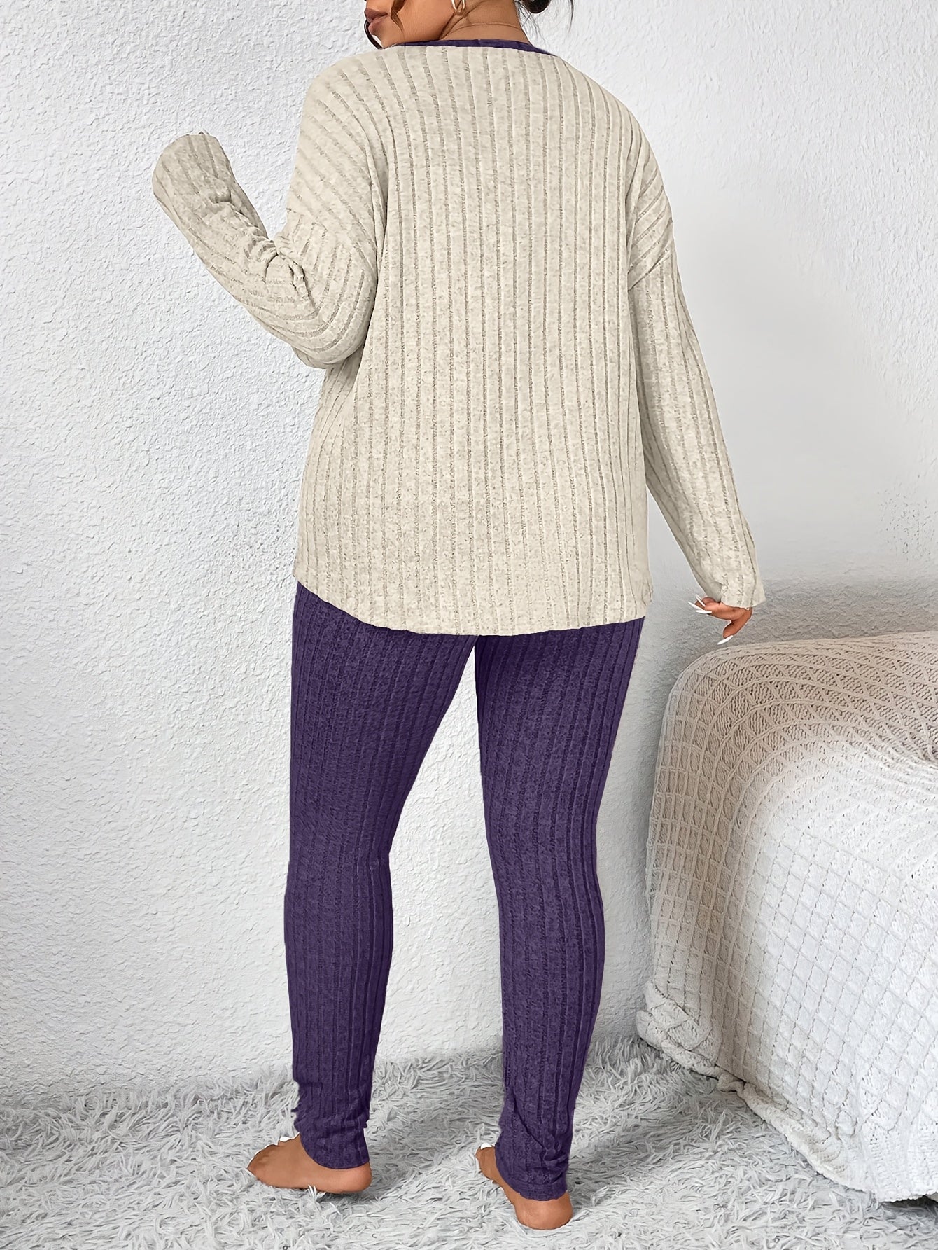 Plus Size Heart Fitted Long Sleeve And Long Pants Loungewear Set