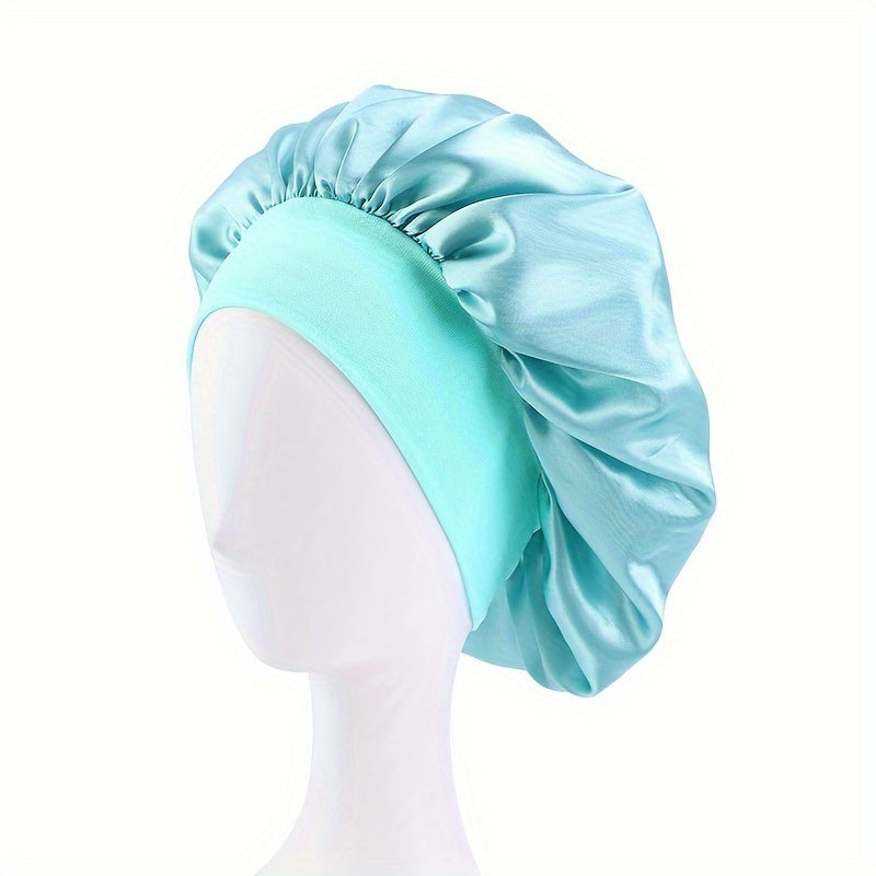 Solid Color Wide Elastic Band Satin Sleep Bonnet Soft Night Sleeping Cap For Women