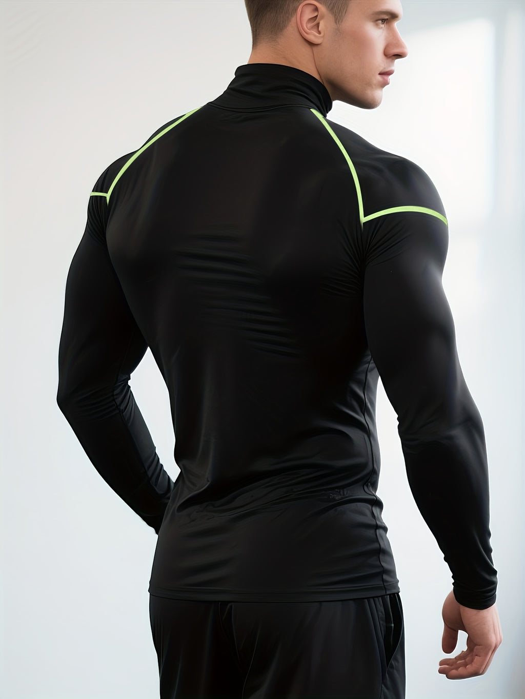 Men'S Fast-Drying Stretchable Fitness Top - High Neck Long Sleeve Training Shirt, Fitted Gym & Boxing Top for Year-Round Use, Moisture-Wicking Sports Performance Wear, Workout Clothes, Training Shirt, Sporty Design, Flexible