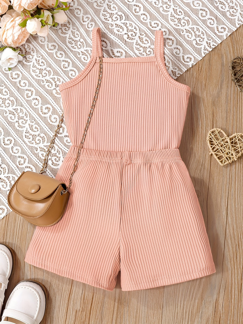 2pcs Toddler Girls Letter "MAMA'S MINI" Graphic Cami Top & Elastic Waist Shorts Set Kids Summer Outdoor Clothes