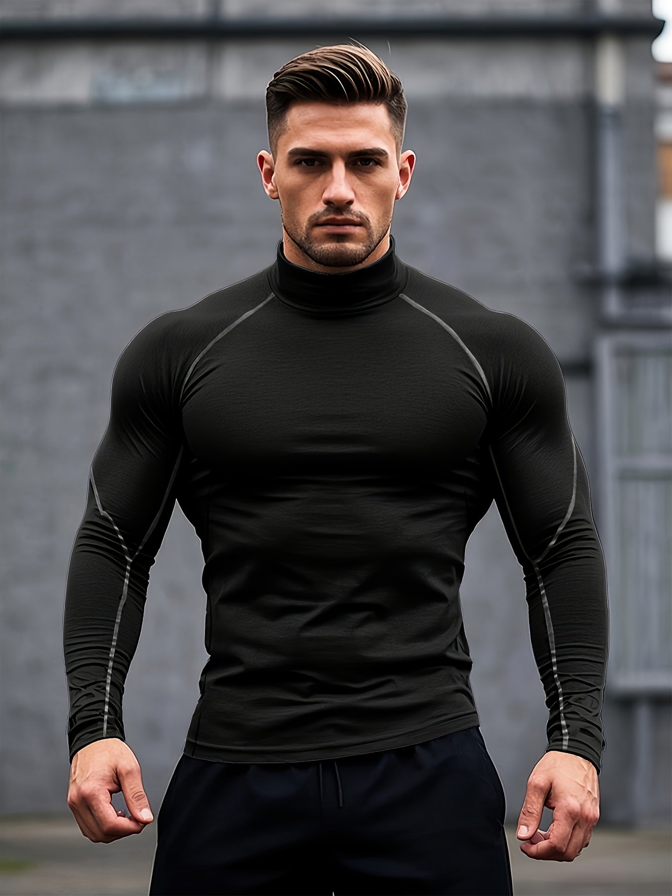Men'S Fast-Drying Stretchable Fitness Top - High Neck Long Sleeve Training Shirt, Fitted Gym & Boxing Top for Year-Round Use, Moisture-Wicking Sports Performance Wear, Workout Clothes, Training Shirt, Sporty Design, Flexible