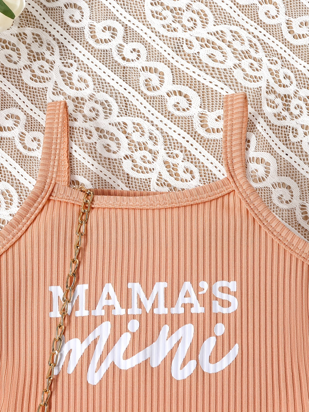 2pcs Toddler Girls Letter "MAMA'S MINI" Graphic Cami Top & Elastic Waist Shorts Set Kids Summer Outdoor Clothes