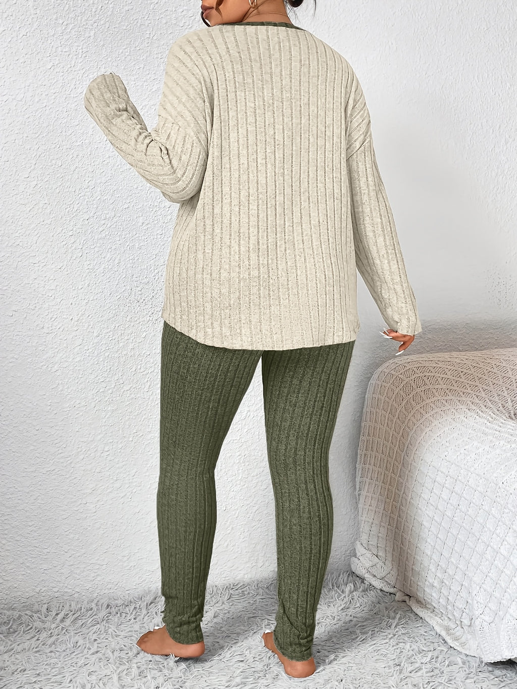 Plus Size Heart Fitted Long Sleeve And Long Pants Loungewear Set