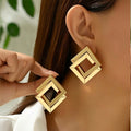 1 Pair Golden-Tone Multi-Layered Square & Irregular Geometric Statement Earrings - Chic Zinc Alloy Design for Daily Wear, Work, Travel, and Gifting