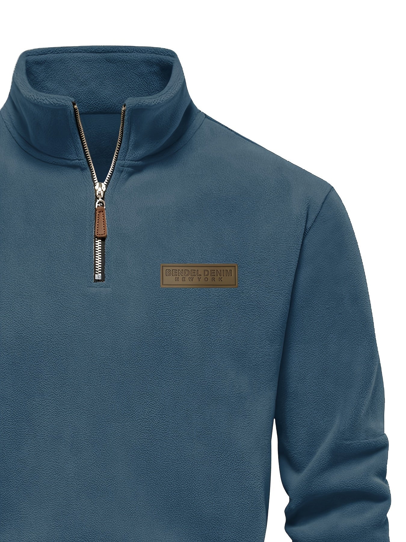 Men's Thermal Half-Zip Sweater Jacket with Round Neck & Collar - Winter Warm Full-Zip-like Zipper (Half-Zip) Closure, Machine Washable Casual Coat for Office & Outdoor, Dark Blue/Burgundy Label-Compatible (No Bulk Layering Ne