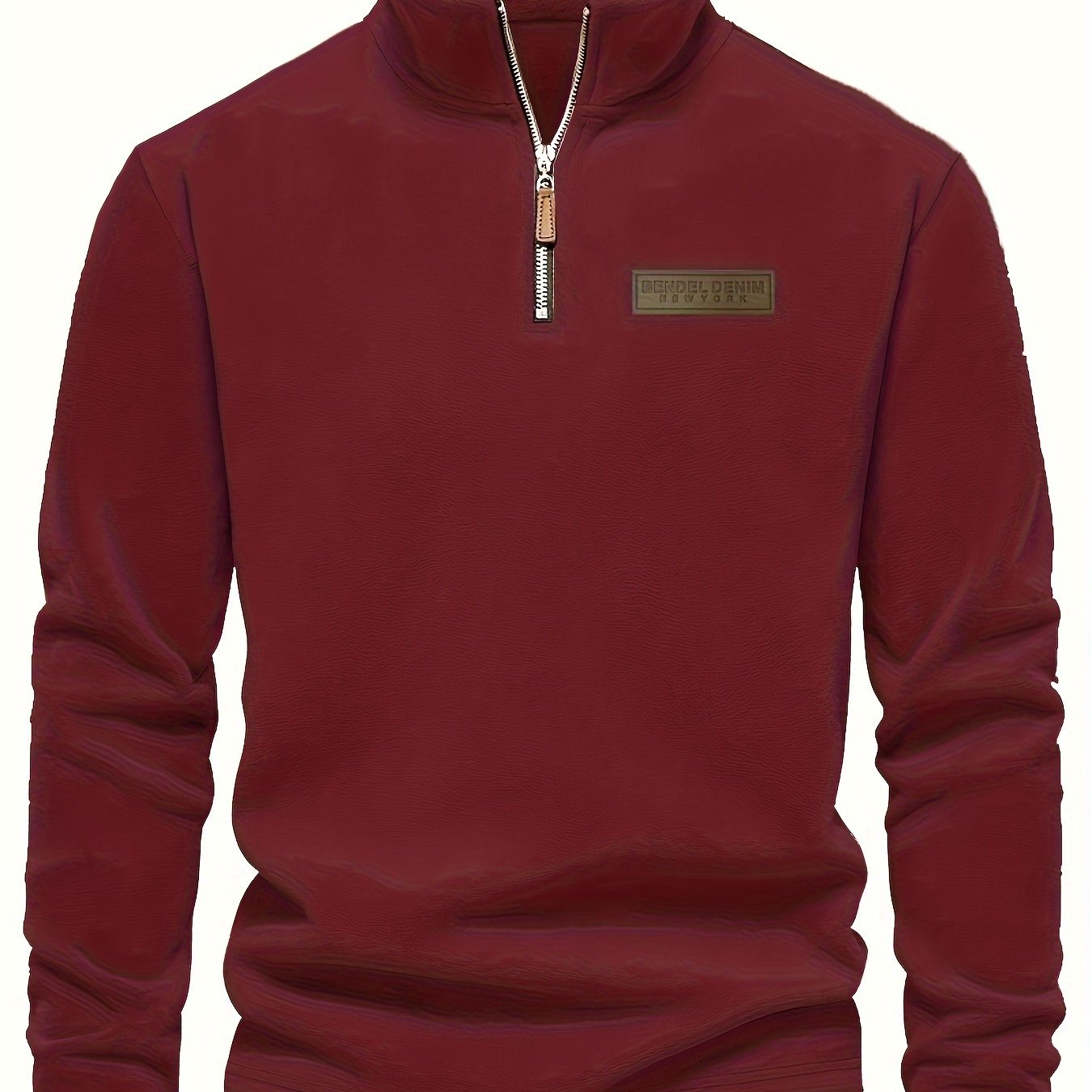 Men's Thermal Half-Zip Sweater Jacket with Round Neck & Collar - Winter Warm Full-Zip-like Zipper (Half-Zip) Closure, Machine Washable Casual Coat for Office & Outdoor, Dark Blue/Burgundy Label-Compatible (No Bulk Layering Ne