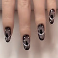 24pcs Glossy Black Gradient French Tip Press On Nails with Cute Cat, Star, and Moon Design - Full Cover False Nails for Women and Girls, Halloween Nails