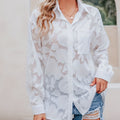 Chiffon V-neck Loose Lapel Blouses, Casual Button Down Long Sleeve Fashion Shirts Tops, Women's Clothing