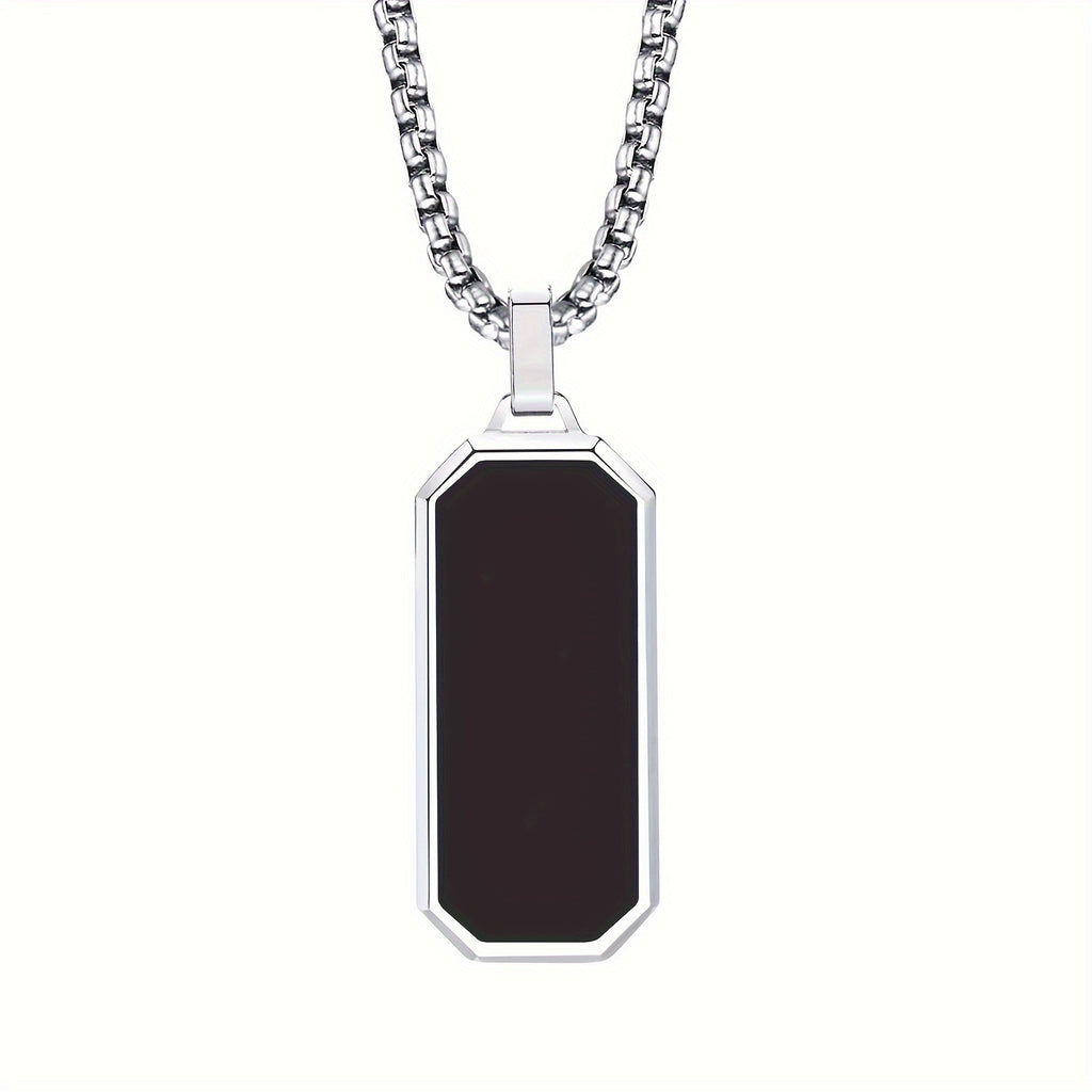 Collier pour homme en acier inoxydable 201, pendentif minimaliste noir effet goutte d'huile, cadeau unique.