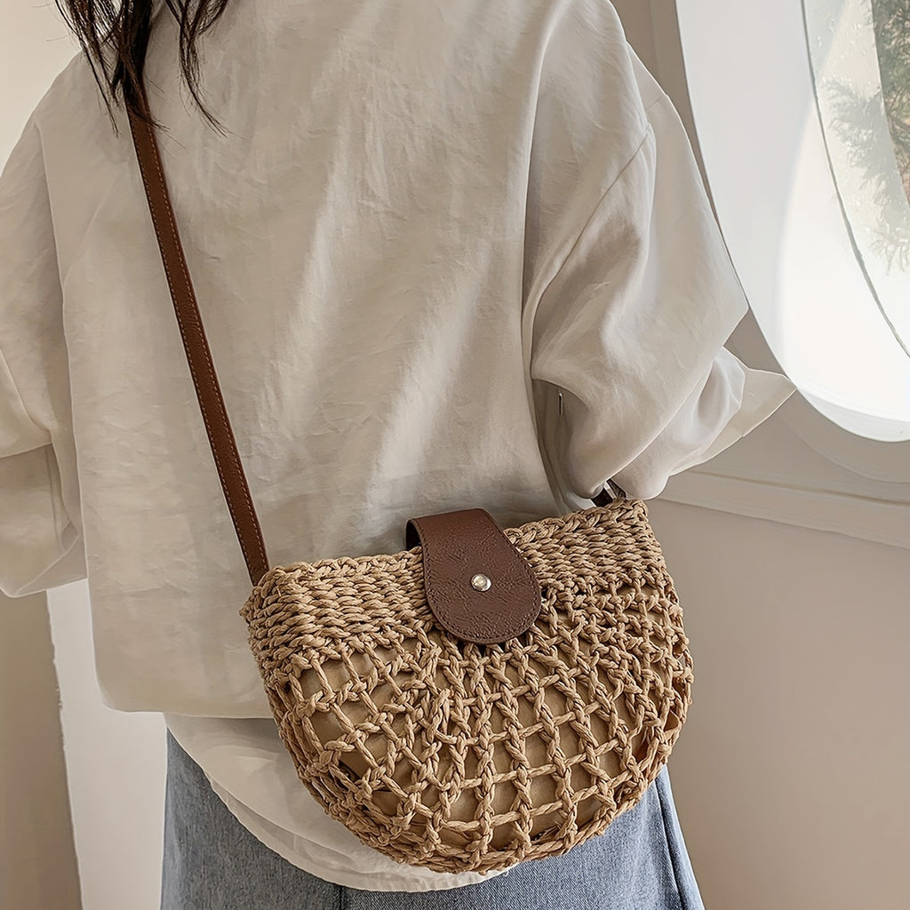 Women's Minimalist Crossbody Bag, Trendy Straw Shoulder Bag, All-Match Bag For Beach