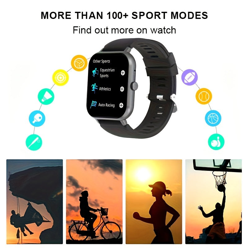 GWENLAND Smartwatch for Men & Women - 4.65cm Full Touch Screen, Android/for iPhone Compatible, High Quality, 100+ Exercise Modes, Pedometer, Distance, Calories, Stopwatch & Weather Updates, Rechargeable Lithium Battery, Casua