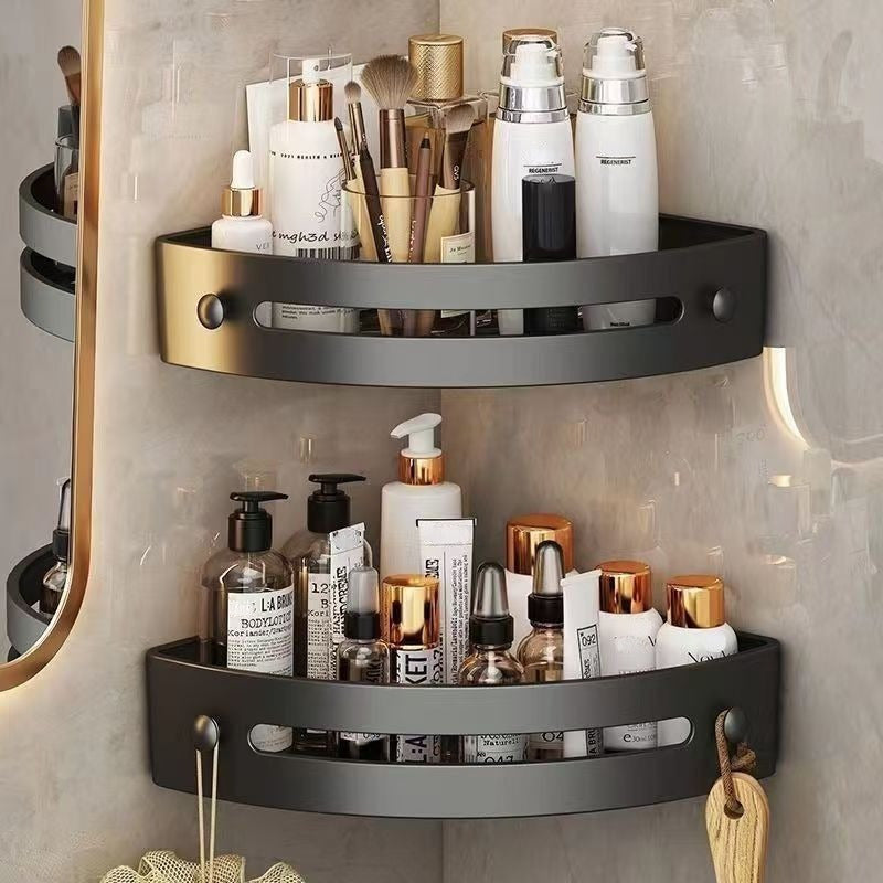 2pcs Modern No-Drill Corner Shelves - Durable ABS Bathroom Storage Racks for Sink, Toilet & Shower Organization