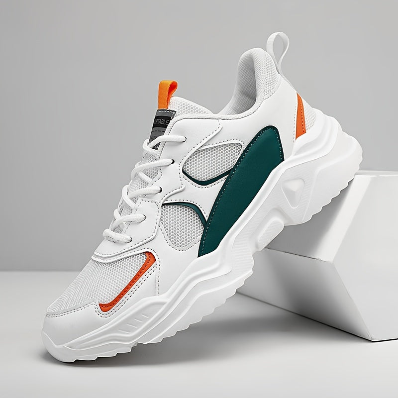 Baskets montantes respirantes pour homme - Baskets décontractées blanches et turquoise avec semelle EVA, fermeture à lacets, idéales en toutes saisons