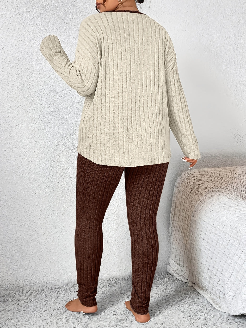 Plus Size Heart Fitted Long Sleeve And Long Pants Loungewear Set