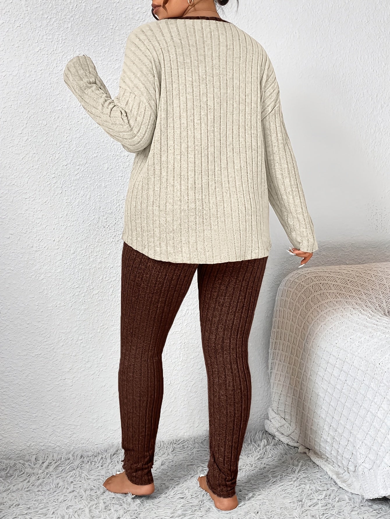 Plus Size Heart Fitted Long Sleeve And Long Pants Loungewear Set