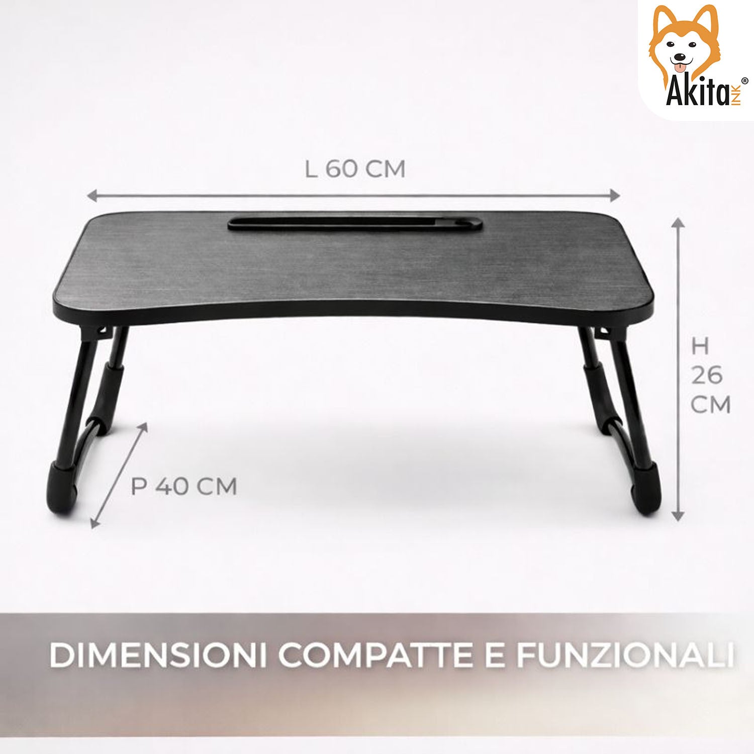 AkitaInk Foldable Desk Tray for PC - Portable Stand with Drawer and Cup Holder, Bedside and Sofa Table, Black, 60×40×26 cm