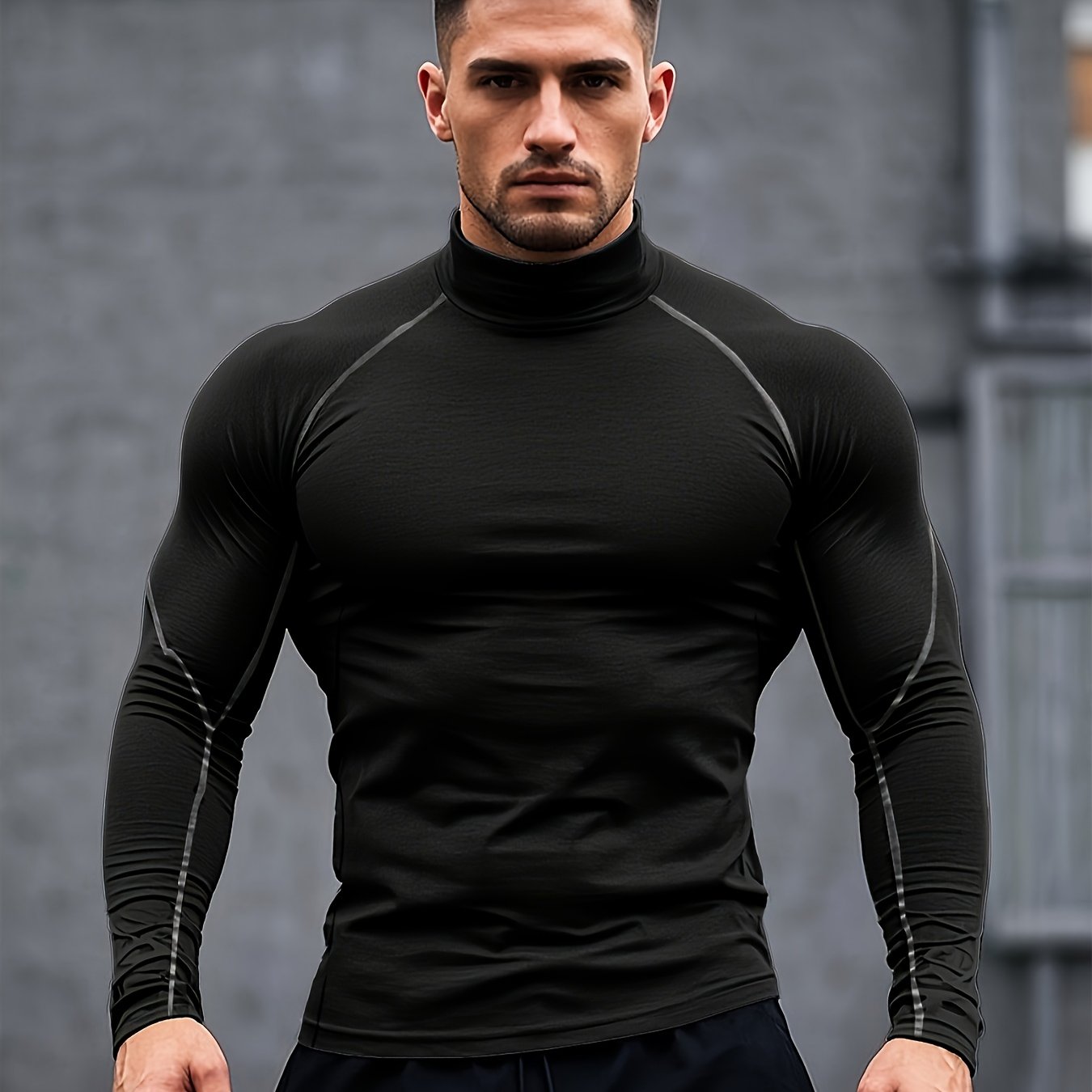 Men'S Fast-Drying Stretchable Fitness Top - High Neck Long Sleeve Training Shirt, Fitted Gym & Boxing Top for Year-Round Use, Moisture-Wicking Sports Performance Wear, Workout Clothes, Training Shirt, Sporty Design, Flexible