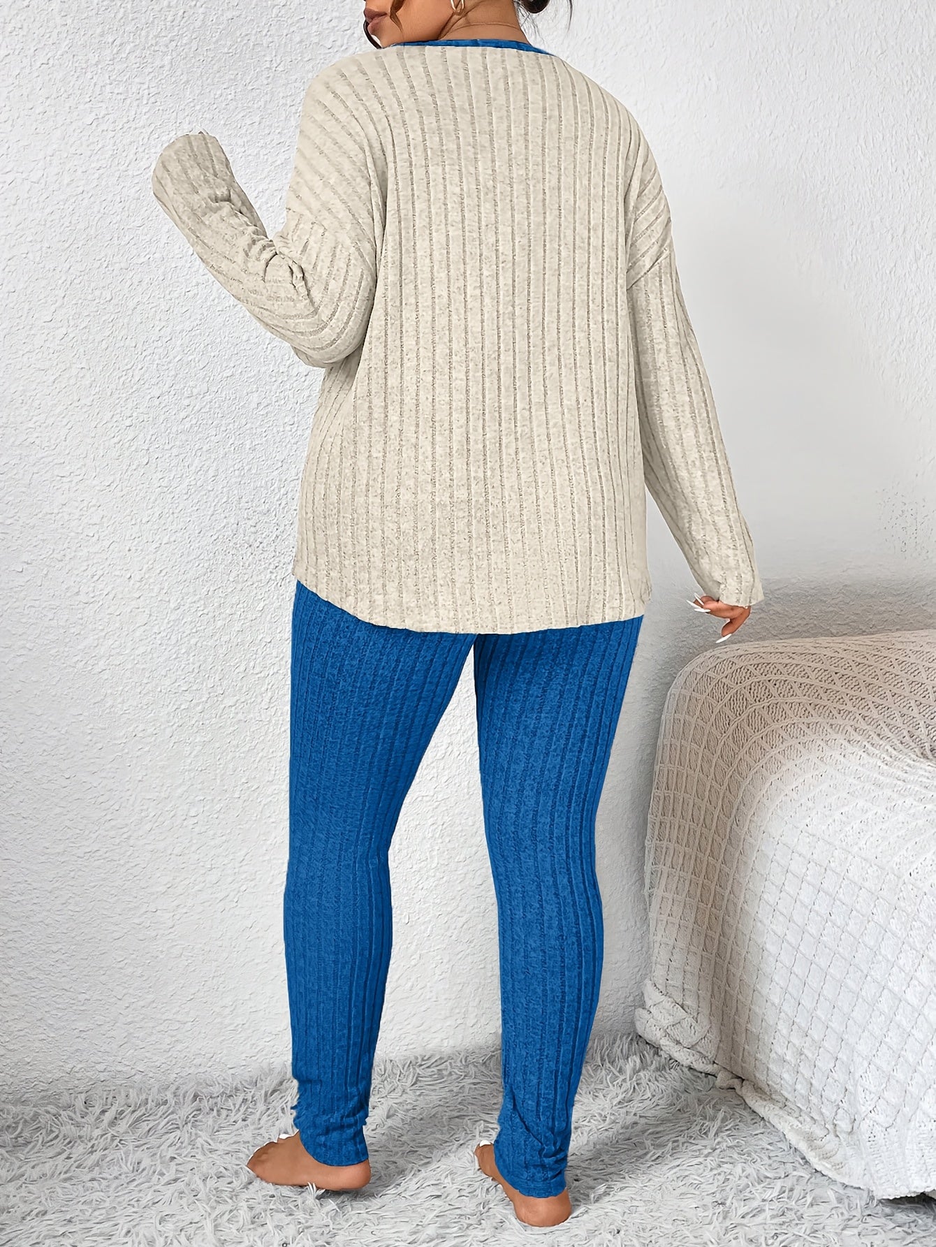 Plus Size Heart Fitted Long Sleeve And Long Pants Loungewear Set