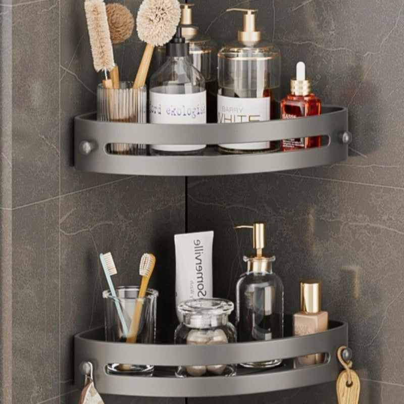 2pcs Modern No-Drill Corner Shelves - Durable ABS Bathroom Storage Racks for Sink, Toilet & Shower Organization
