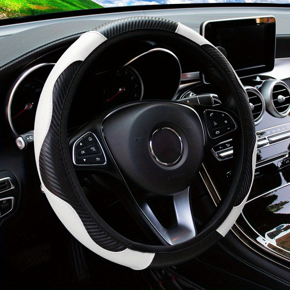 No Inner Ring Car Steering Wheel, Set Carbon Fiber PU Leather Wear-resistant Non-slip 37.01-38.0cm Car Accessories
