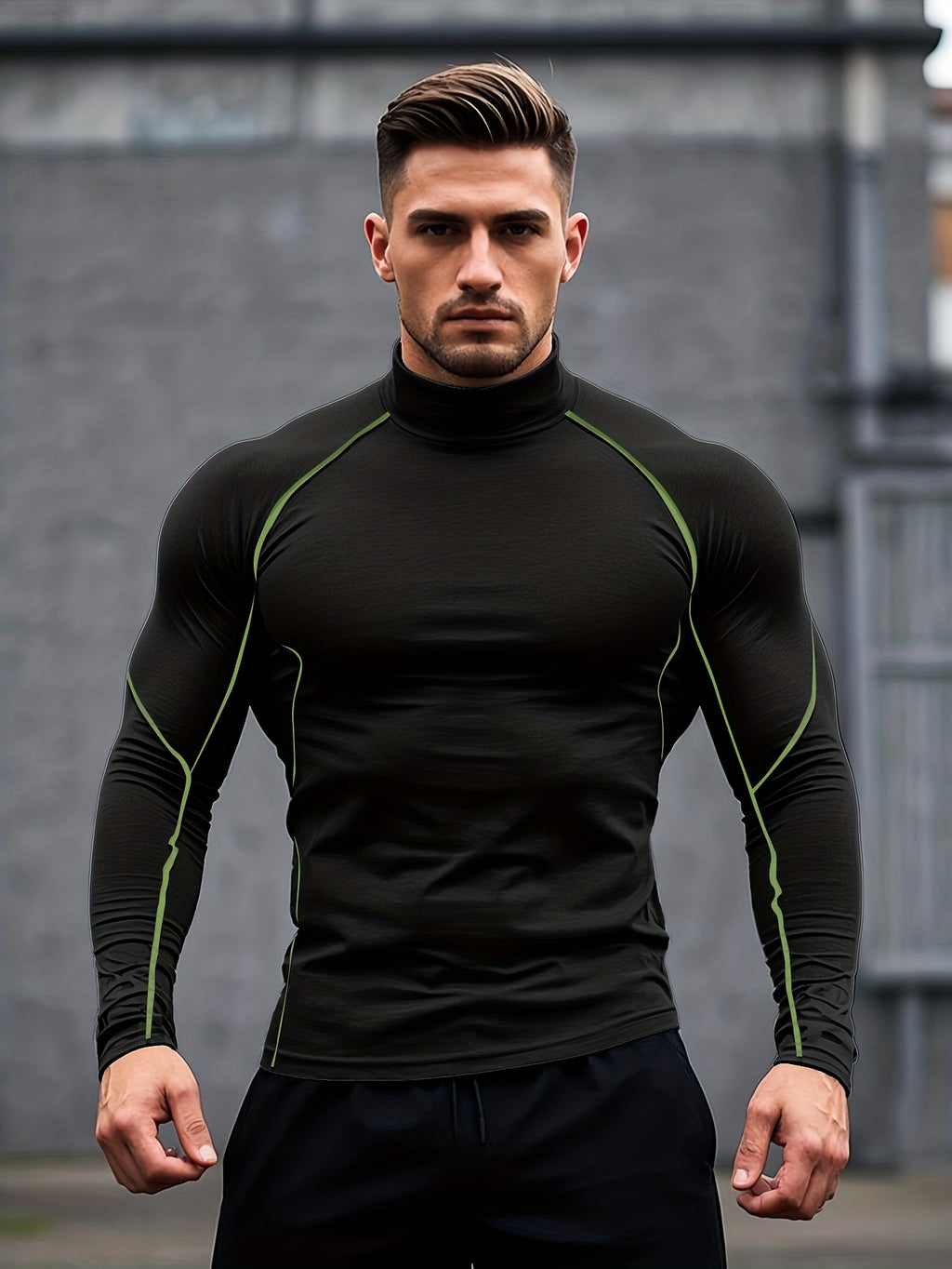 Men'S Fast-Drying Stretchable Fitness Top - High Neck Long Sleeve Training Shirt, Fitted Gym & Boxing Top for Year-Round Use, Moisture-Wicking Sports Performance Wear, Workout Clothes, Training Shirt, Sporty Design, Flexible