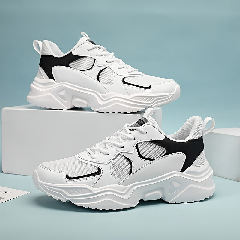 Baskets montantes respirantes pour homme - Baskets décontractées blanches et turquoise avec semelle EVA, fermeture à lacets, idéales en toutes saisons